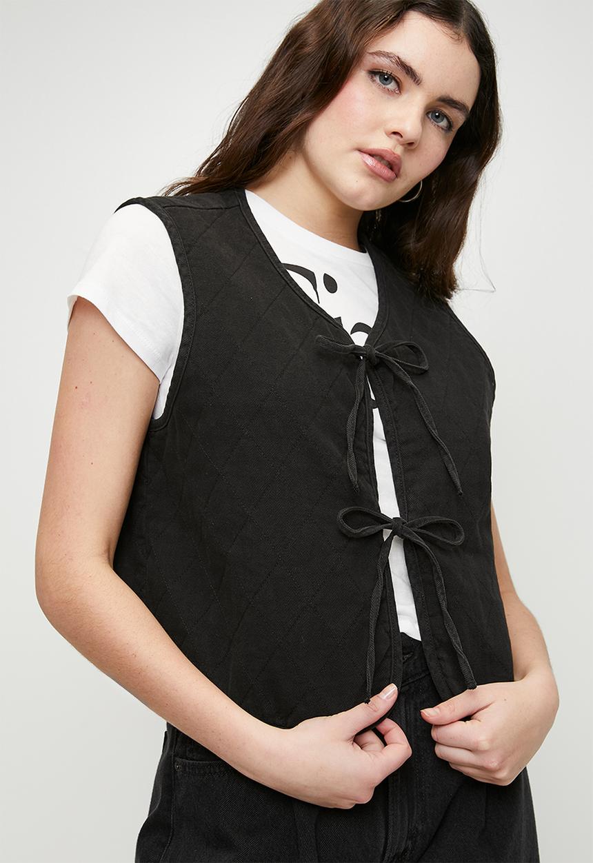 H&M - Quilted twill vest - black