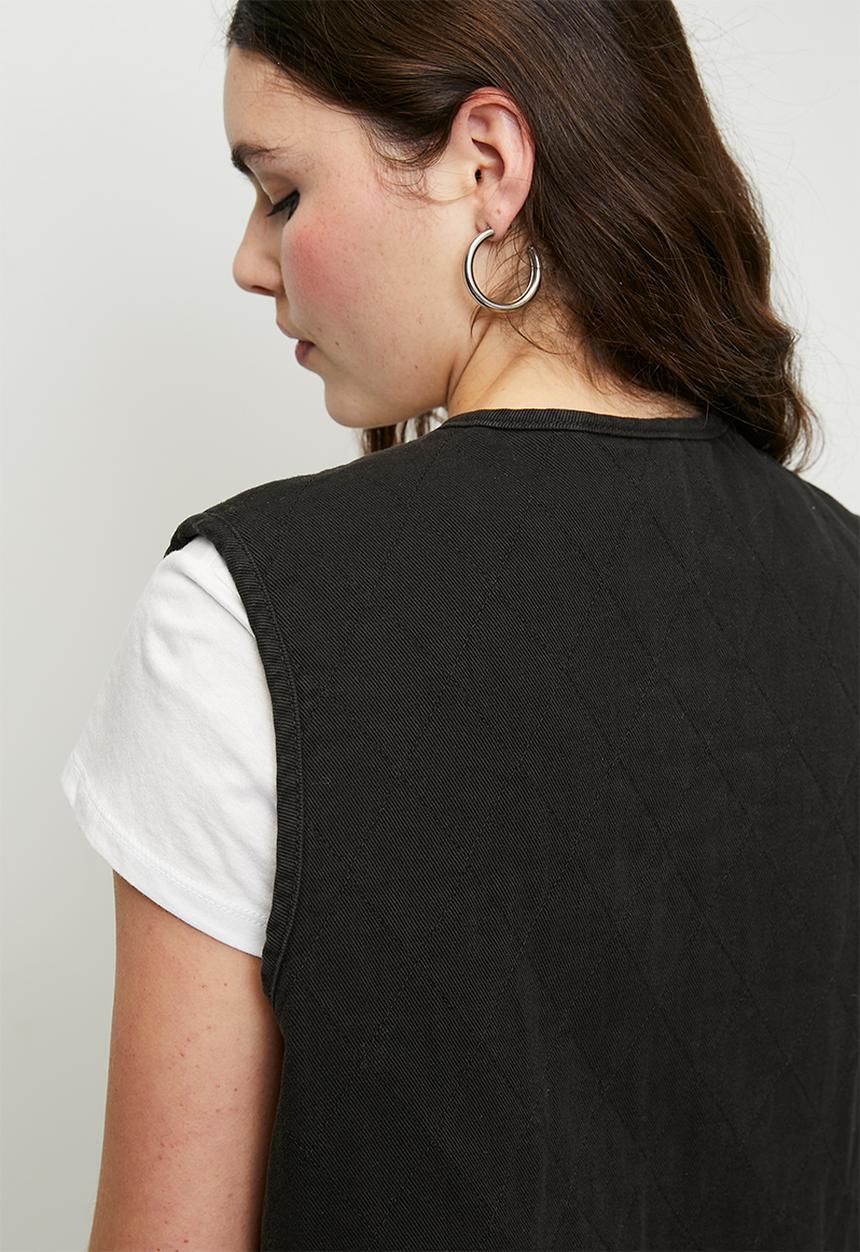 H&M - Quilted twill vest - black
