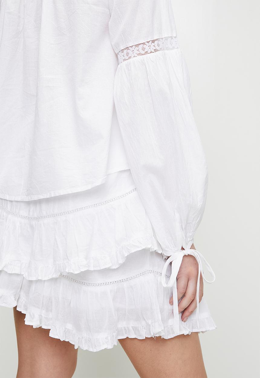Brave Soul - Ladies Long Sleeve Top With Tie Front And Frill Detail - White
