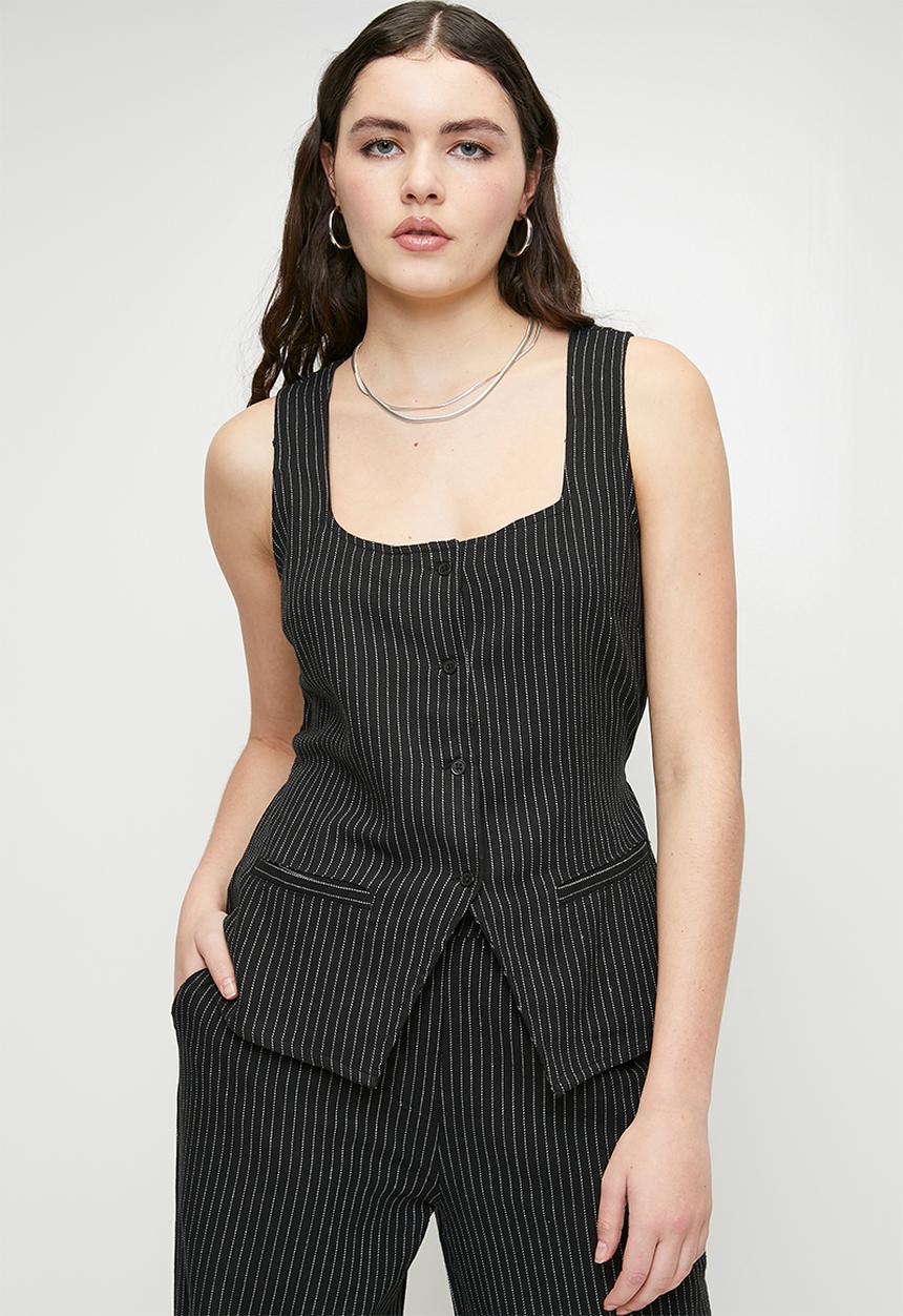 Brave Soul - Ladies Woven Tailored Stripe Vest - Black & White