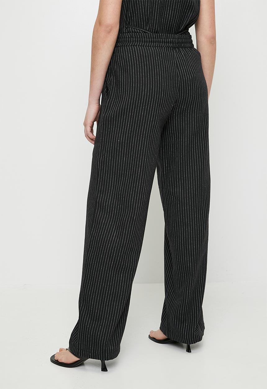 Brave Soul - Ladies Straight Draw Cord Stripe Trouser - Black & White