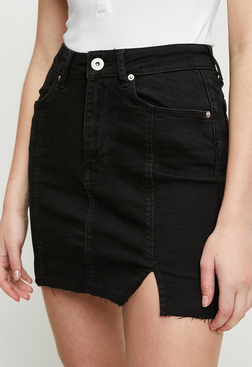 Brave Soul - Ladies Panelled Denim Skirt - Black