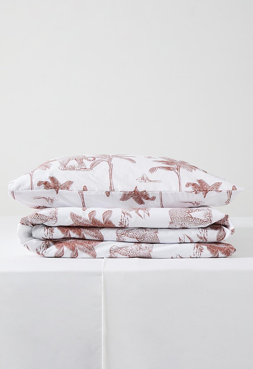 Sixth Floor - Cotton Blend Wild Tropical Toile Duvet Set - Rust & White 
