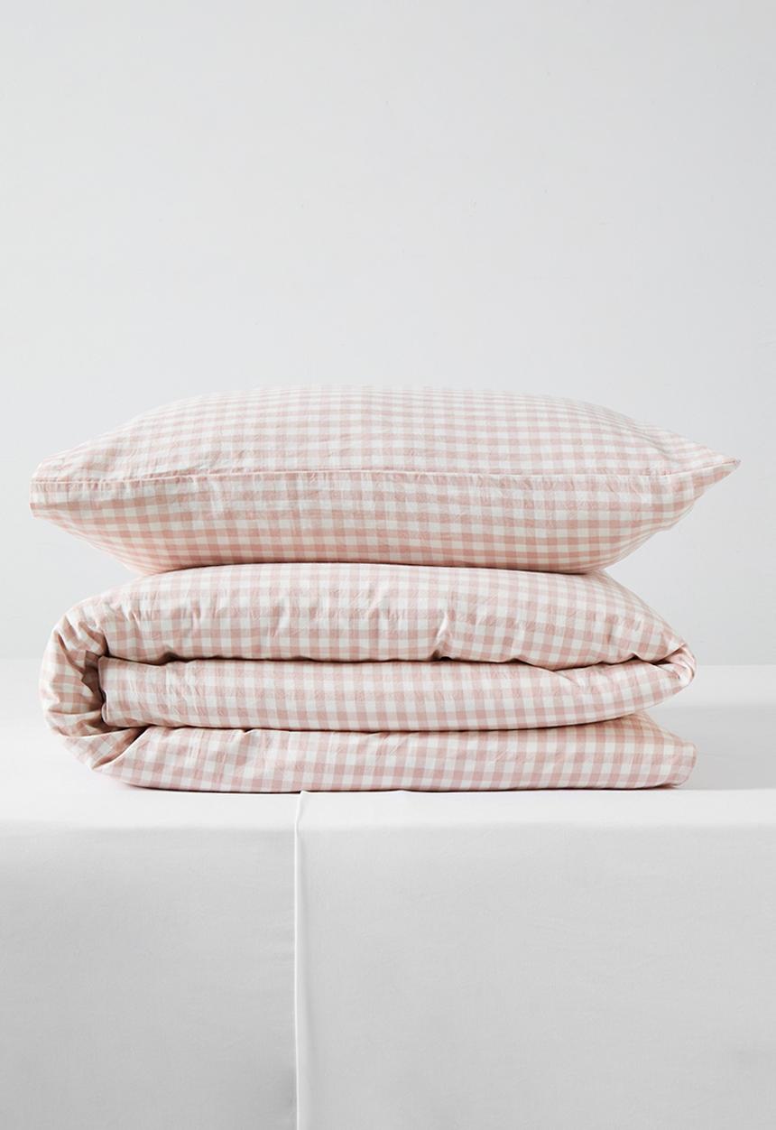 Phlo Studio - Gingham Washed Cotton Duvet Set - Pink