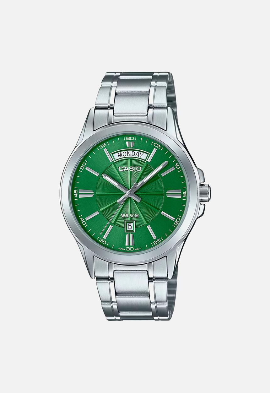 Casio - Analogue MTP-1381D-3AVDF- silver and green