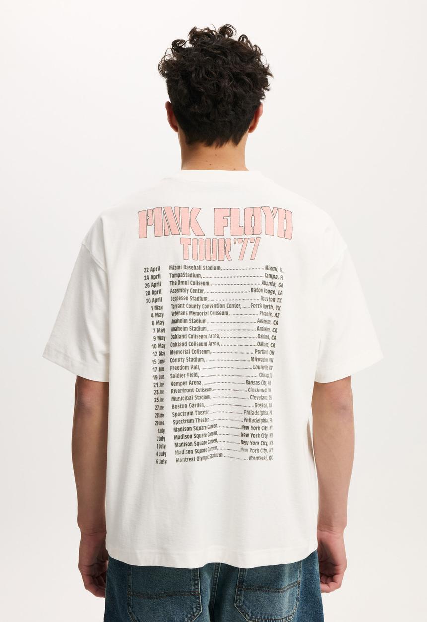 Cotton On - Box Fit Premium Music T-Shirt - Lcn Per Vintage White / Pink Floyd - Tour 77