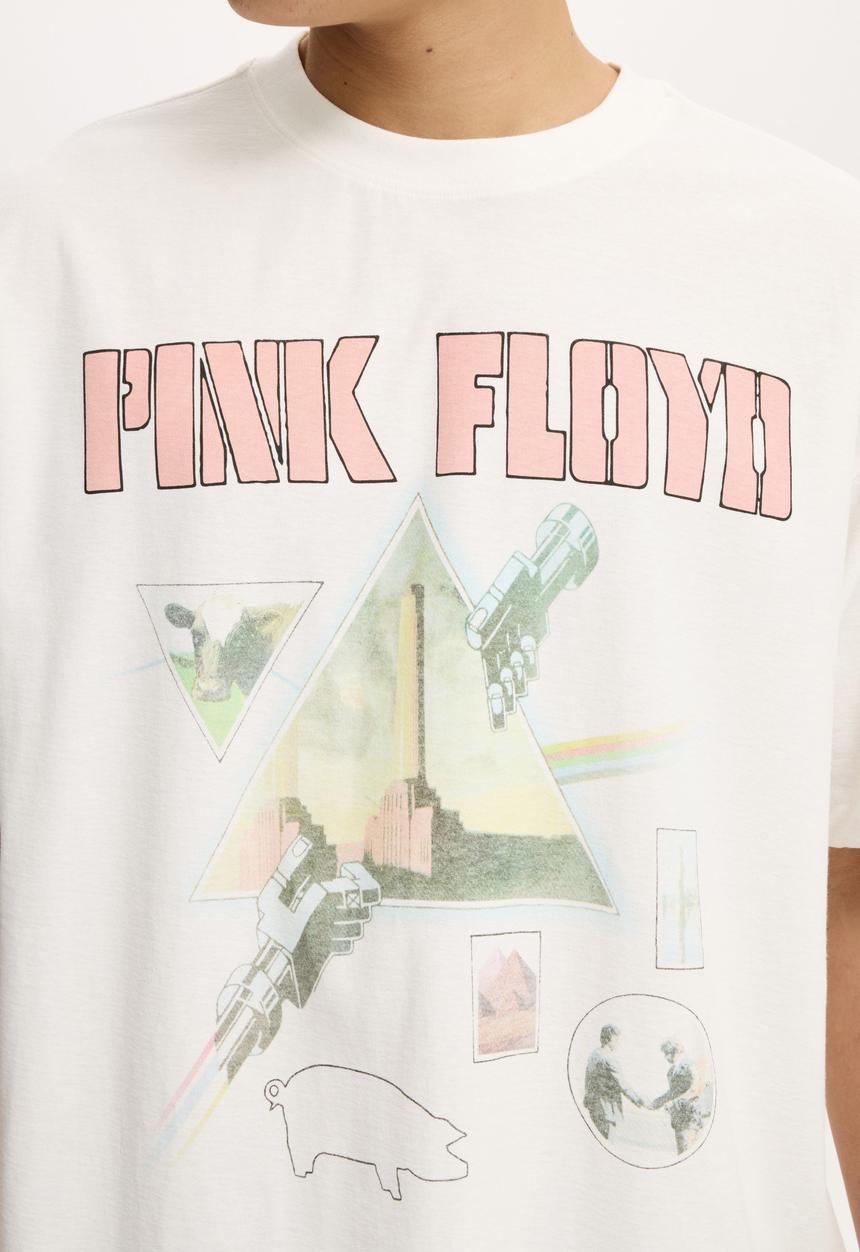 Cotton On - Box Fit Premium Music T-Shirt - Lcn Per Vintage White / Pink Floyd - Tour 77