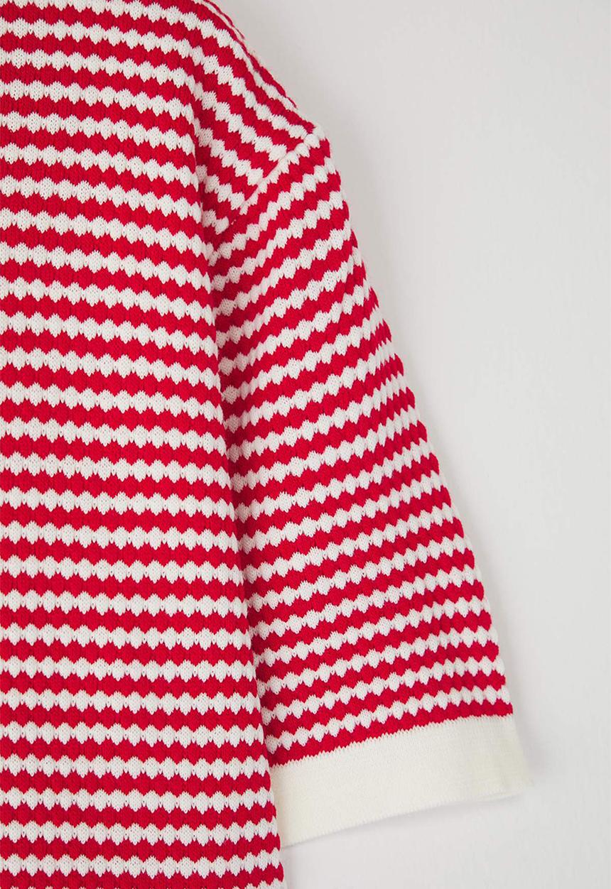 Trendyol - Plus Polo Collar Striped Top - Red