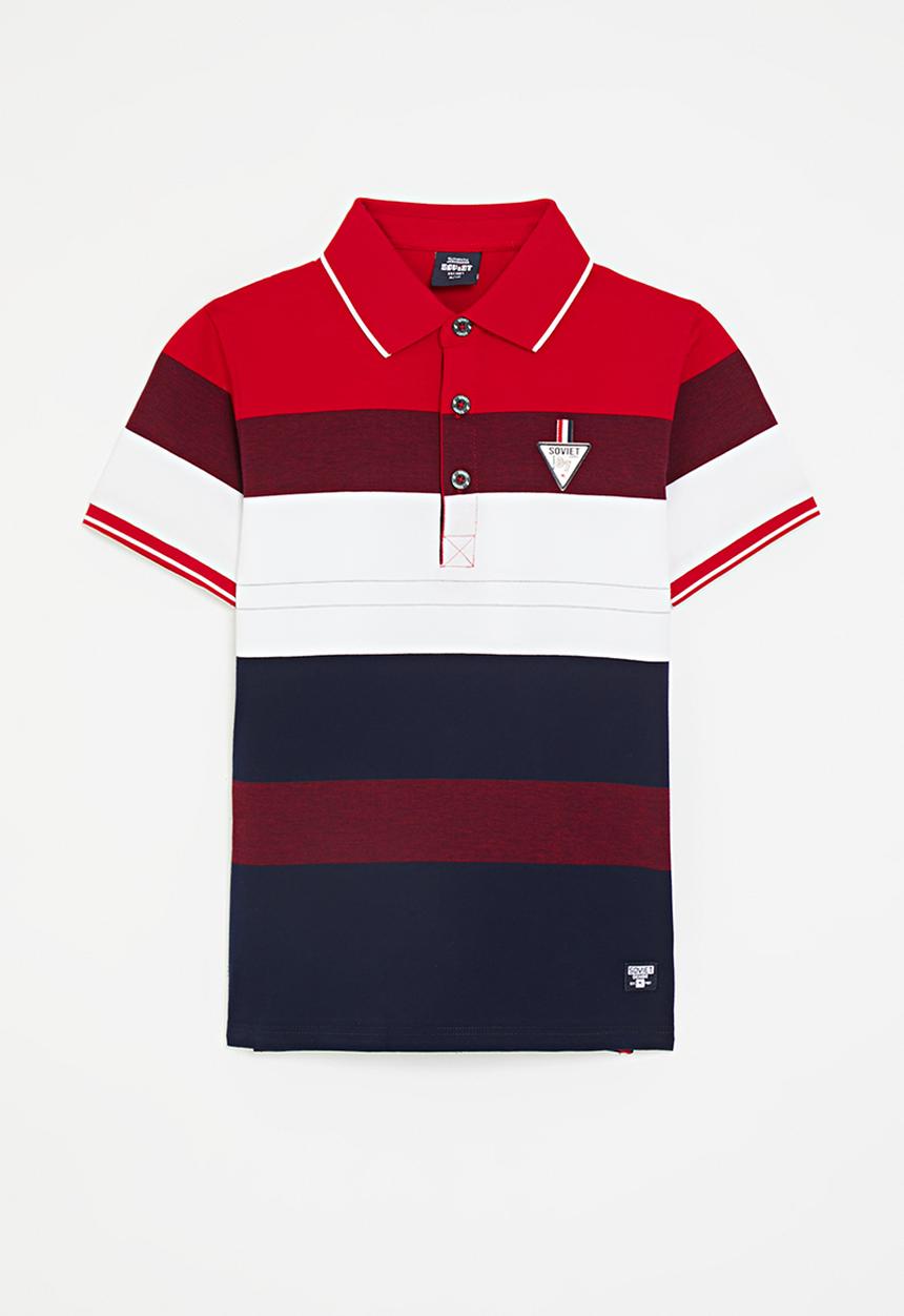 SOVIET - Boys y/dye stripe golfer - red