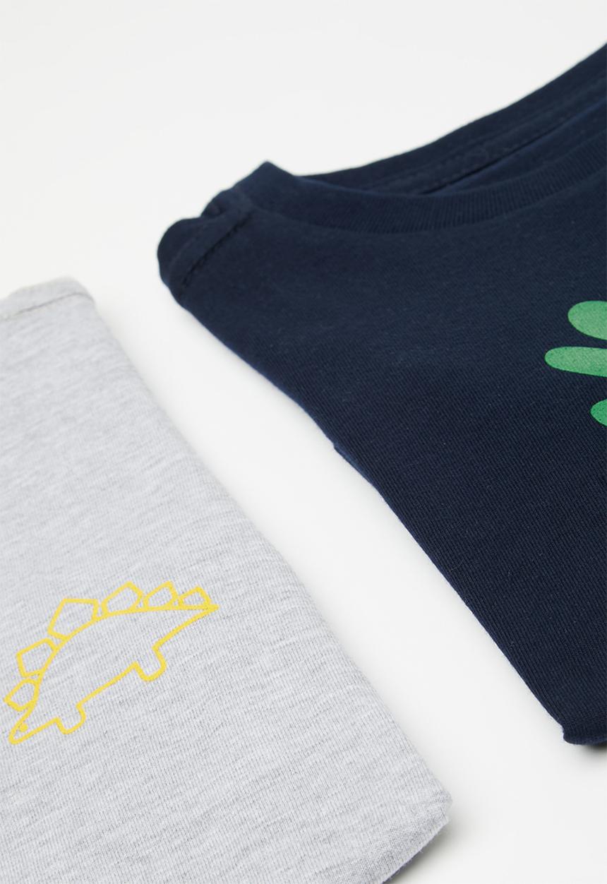 Pop Candy - 2 pack graphic print tee - grey/navy/dino