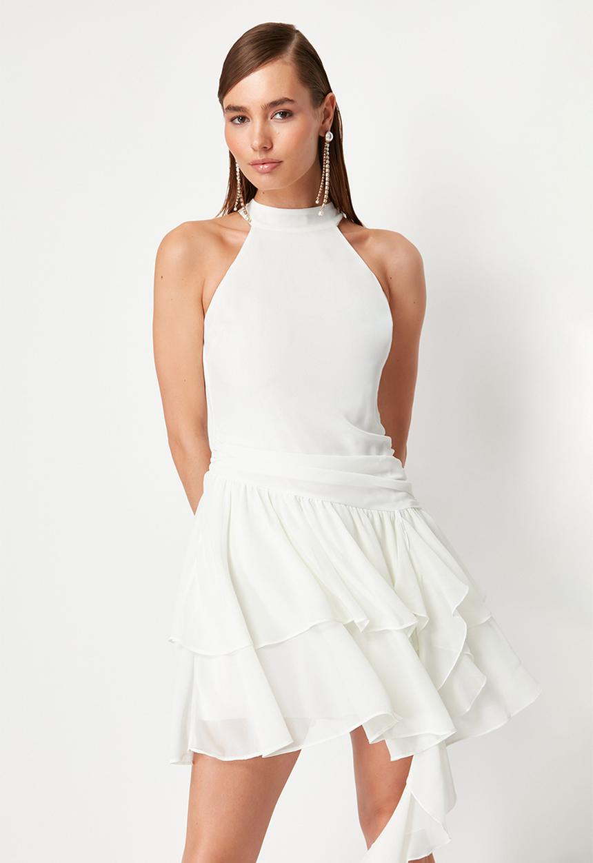 Ruffle Detail Dress - White