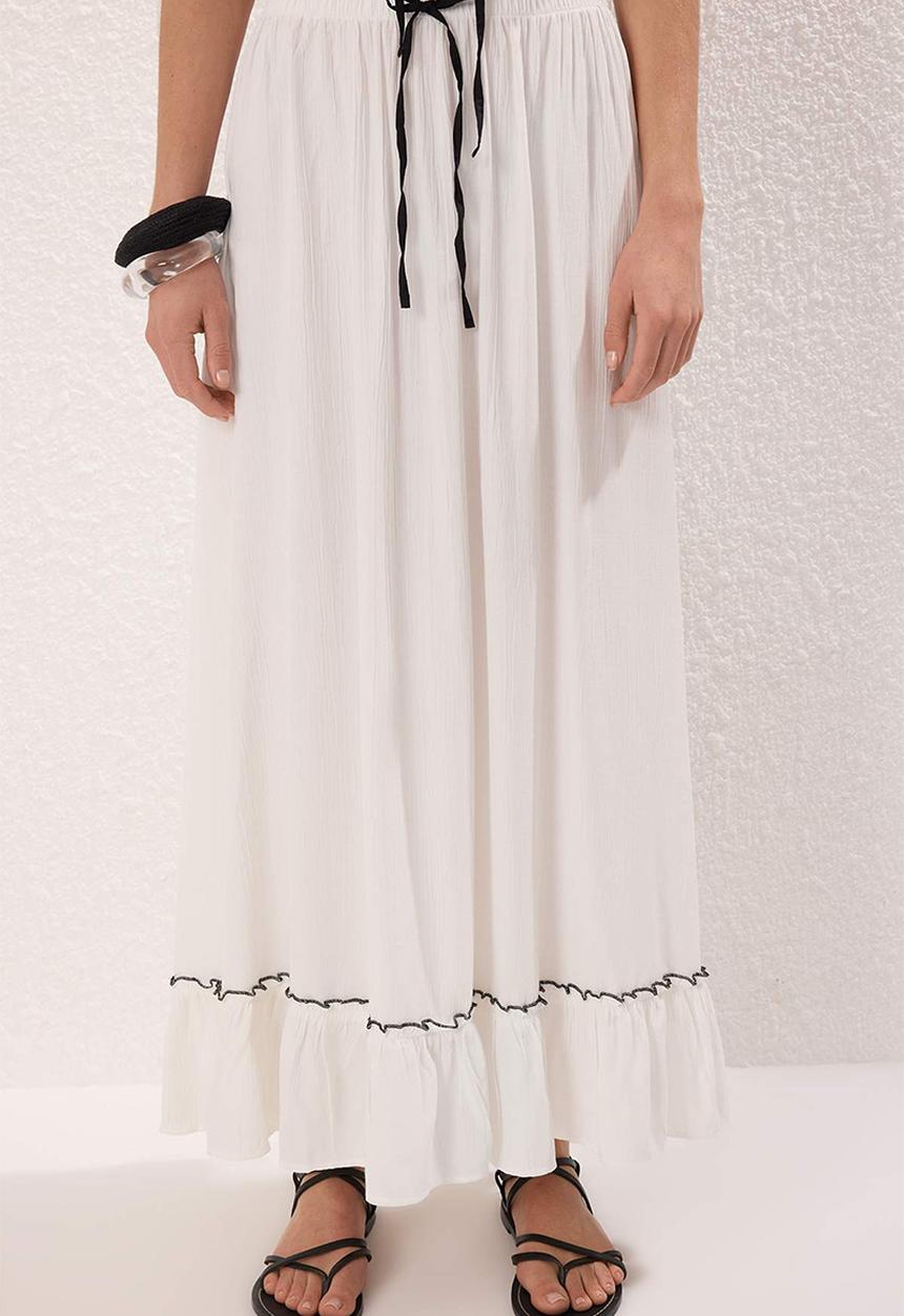 Trendyol - White Textured Ribbon Detailed Piping Beach Blouse Skirt Set
