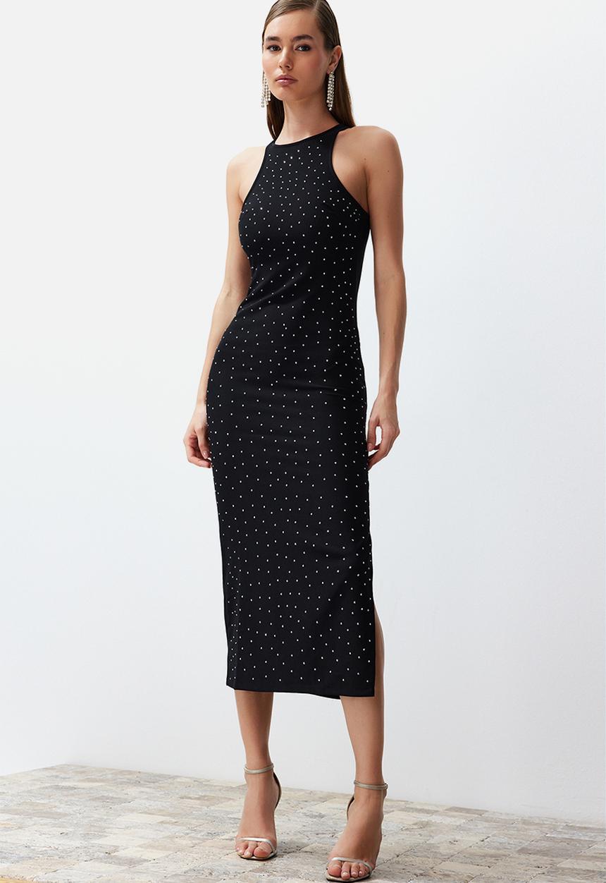Trendyol - Embellished Fitted Evening Dress - Black