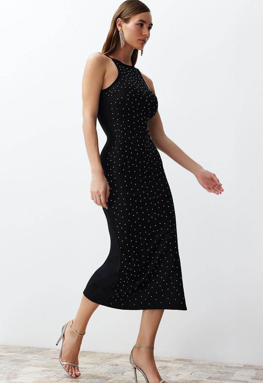 Trendyol - Embellished Fitted Evening Dress - Black