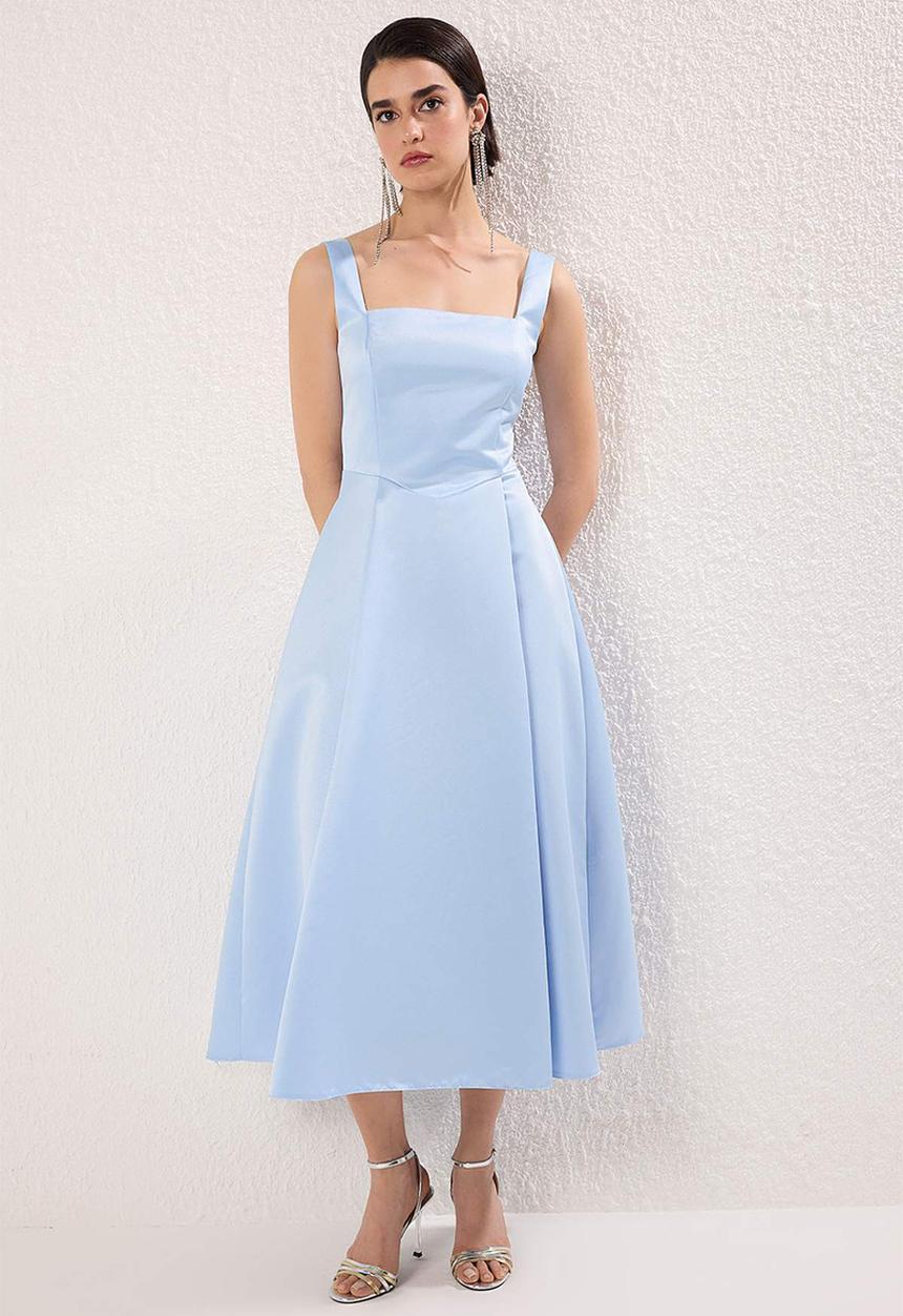 Trendyol - A-Line Satin Dress - Light blue