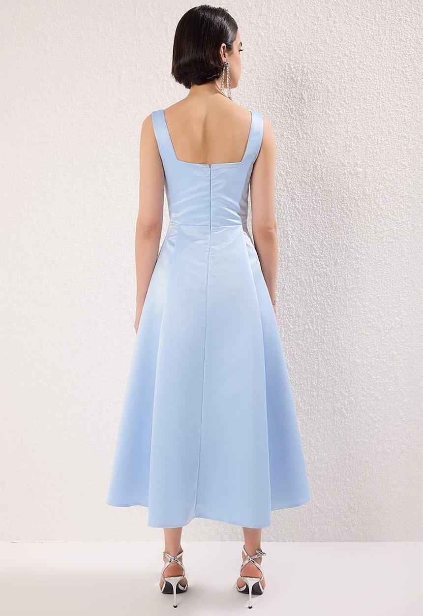Trendyol - A-Line Satin Dress - Light blue