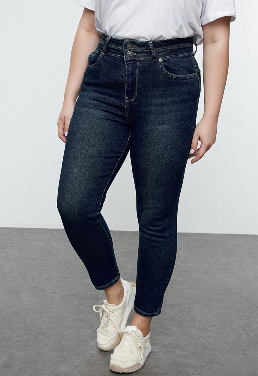Trendyol - Plus High Waist Skinny Jeans - Dark Blue
