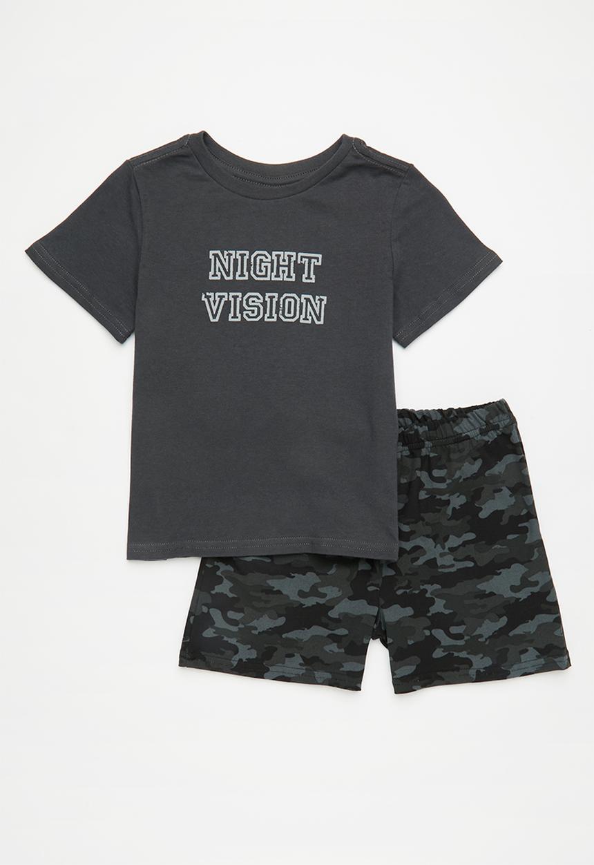 Pop Candy - Slogan pj top with printed shorts - grey/night vision/camo