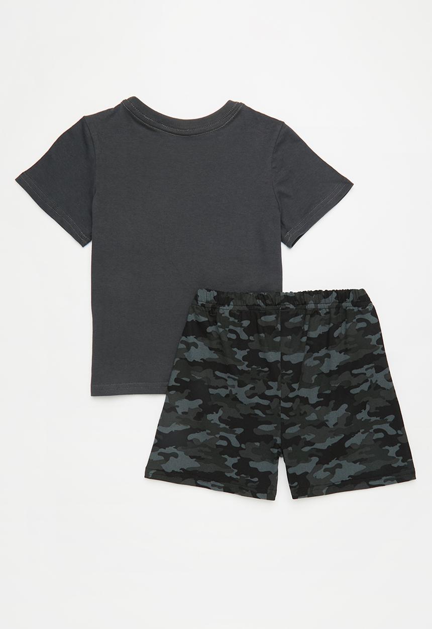 Pop Candy - Slogan pj top with printed shorts - grey/night vision/camo