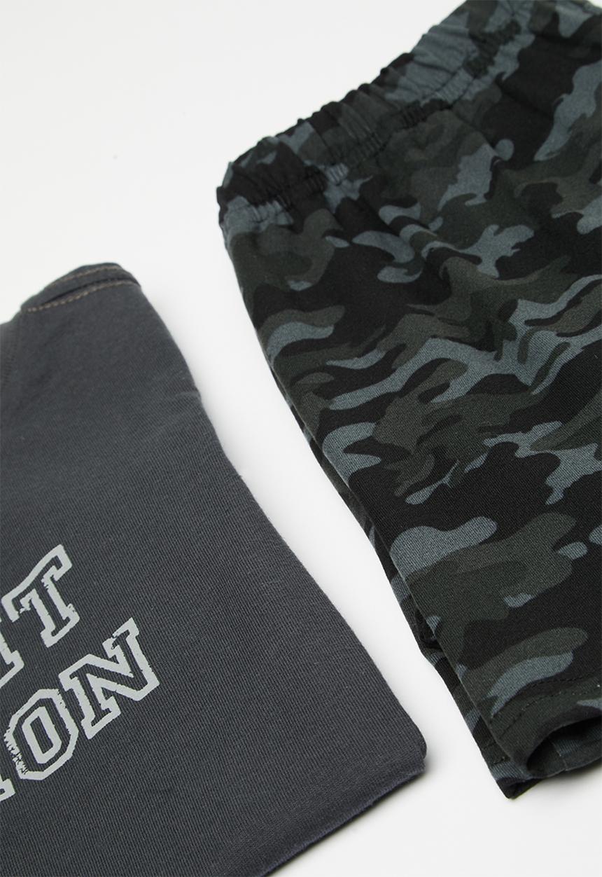 Pop Candy - Slogan pj top with printed shorts - grey/night vision/camo