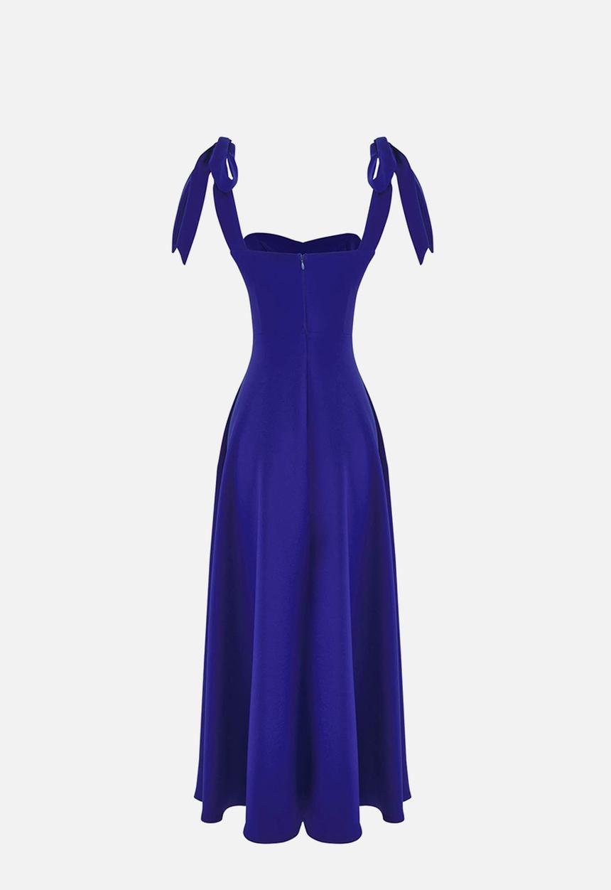 Trendyol - A-Line Strap Binding Detailed Woven Midi Stylish Evening Dress - blue