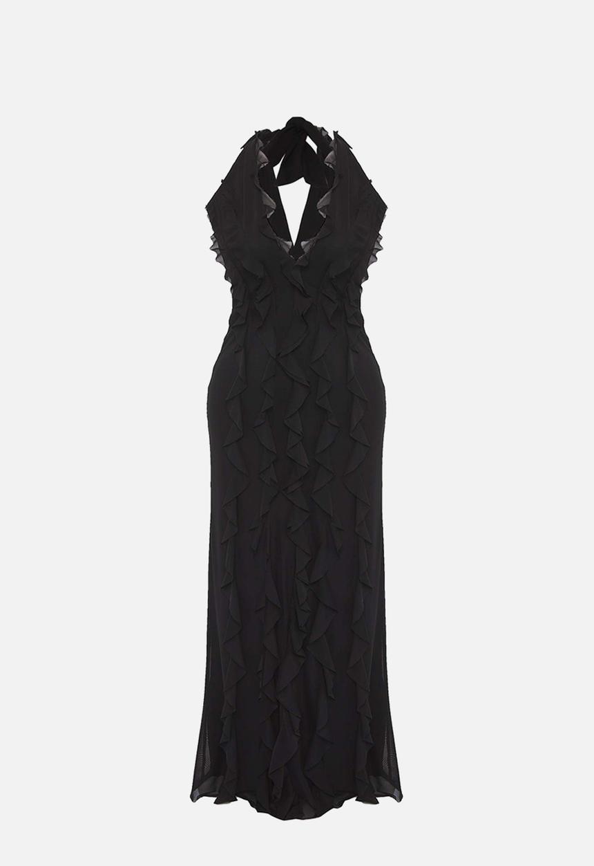 Trendyol - Ruffled Lined Tulle Dress - Black