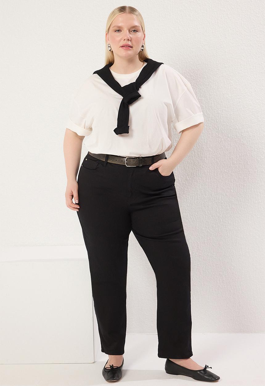 Trendyol - Black high waist plus size mom jeans - black