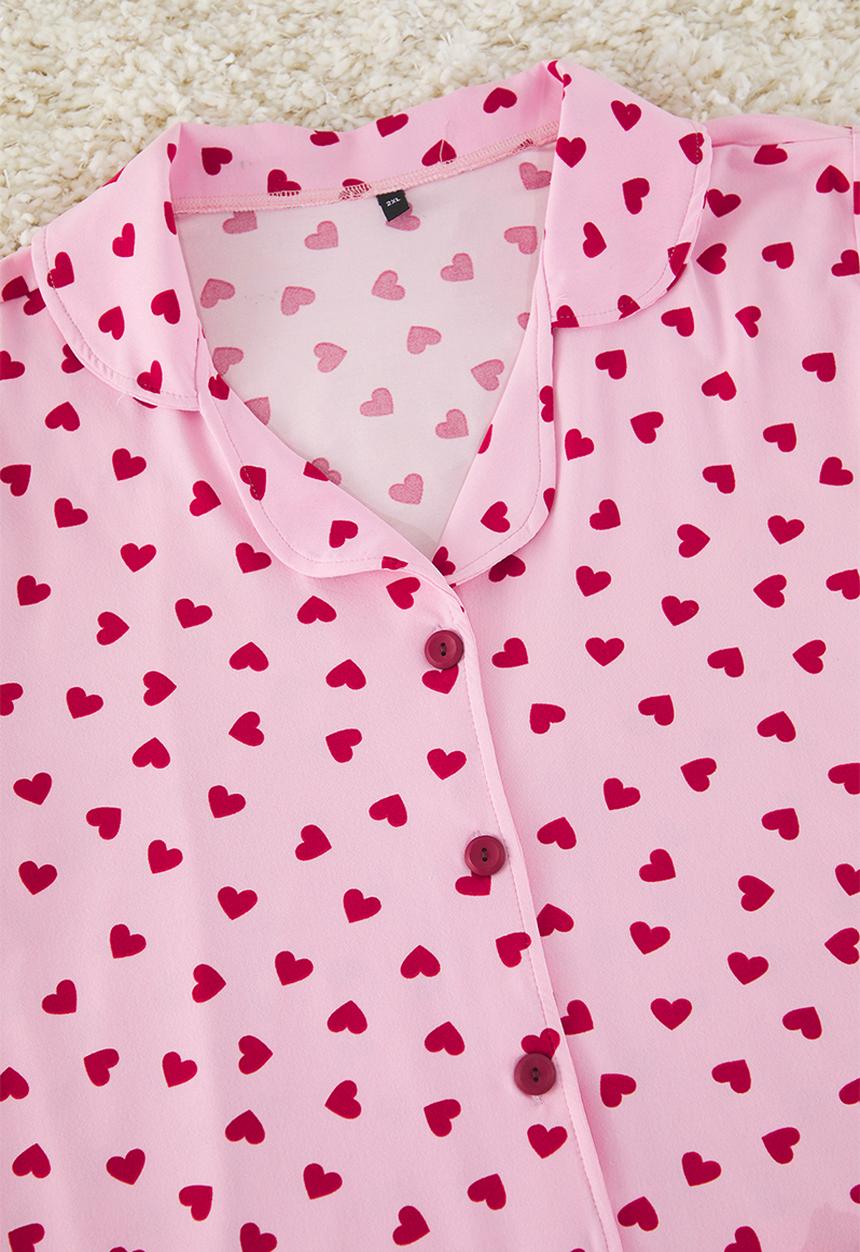 Trendyol - Heart Patterned Strawberry Patterned Milan Knitted Pajama Set - pink