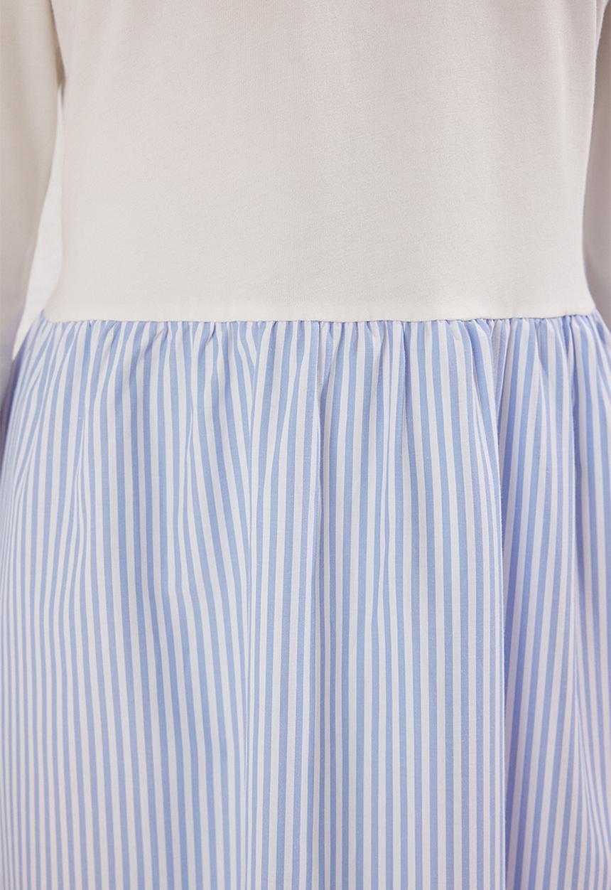Trendyol - Striped Woven Fabric Skirted Jersey Knit Dress - Blue