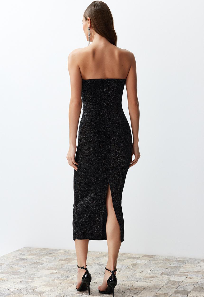 Trendyol - Bodycon Lined Sparkly Glitter Knitted Elegant Evening Night Graduation Dress - Black