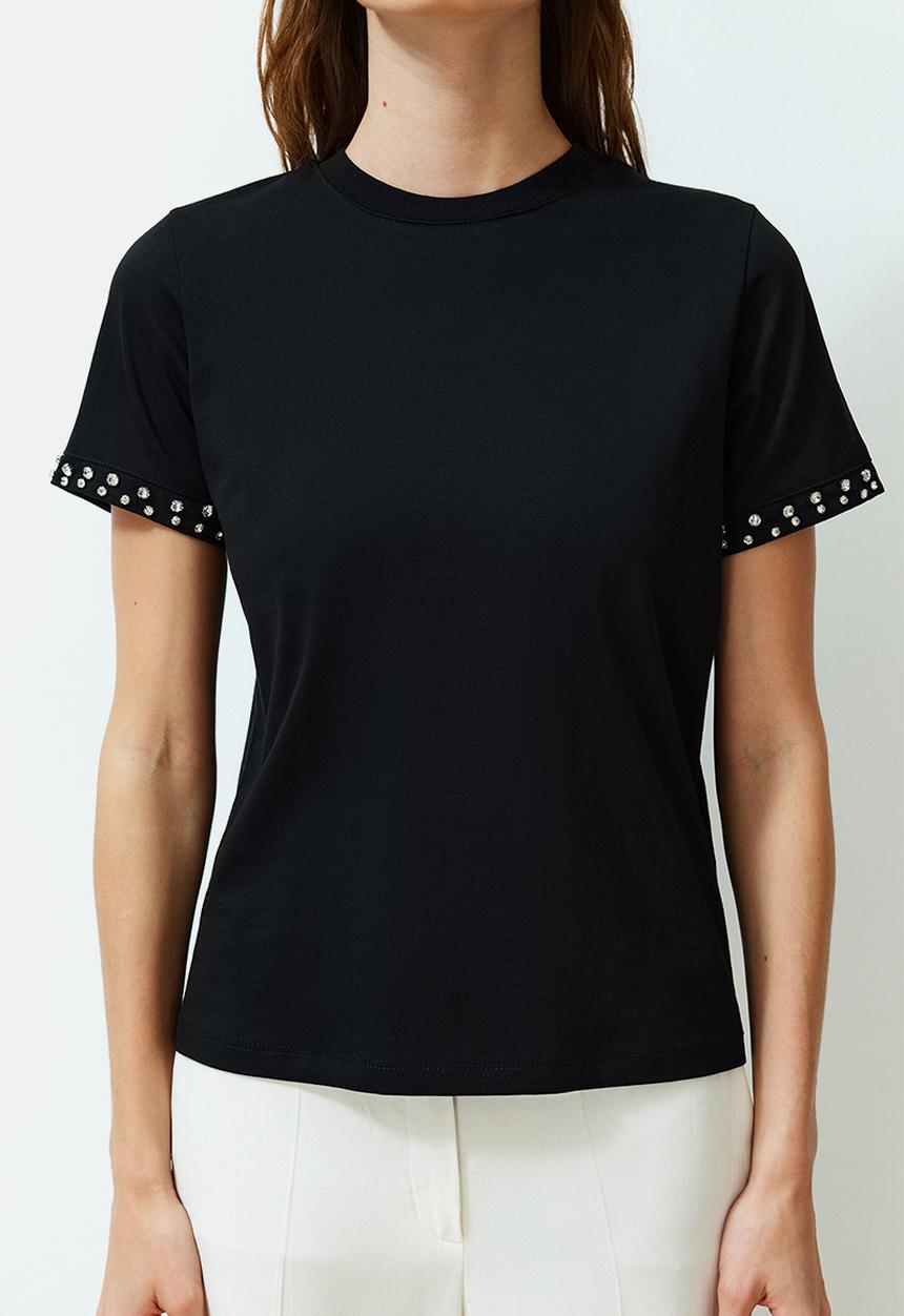 Trendyol - Stone accessory detailed regular pattern knitted T-shirt - black