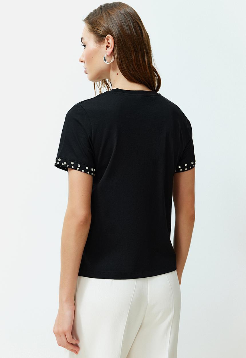 Trendyol - Stone accessory detailed regular pattern knitted T-shirt - black