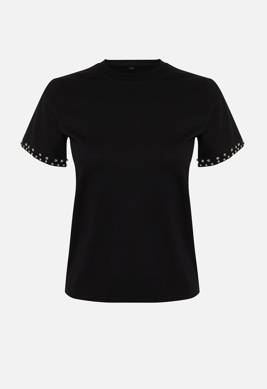 Trendyol - Stone accessory detailed regular pattern knitted T-shirt - black