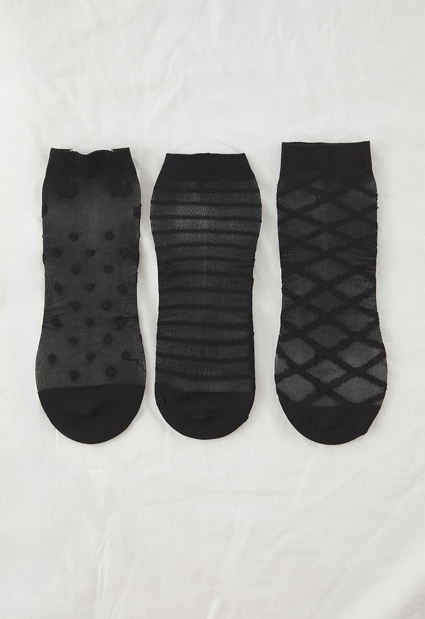 Trendyol - 3-pack polka dot and striped tulle knitted socks - black