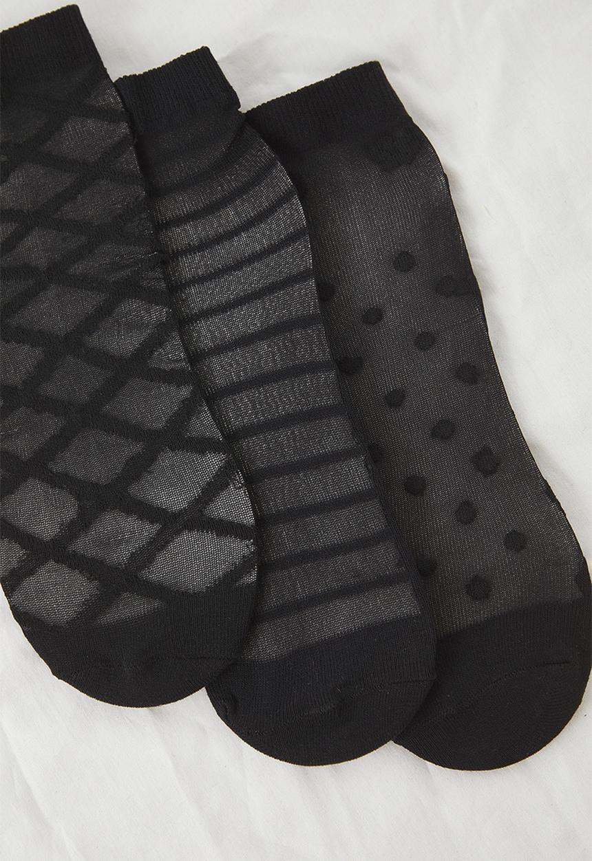 Trendyol - 3-pack polka dot and striped tulle knitted socks - black