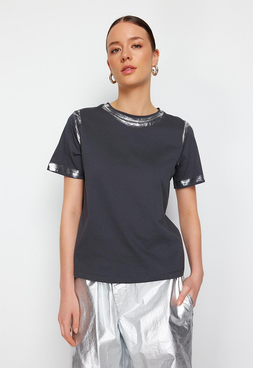 Trendyol - Metallic Finish knitted T-shirt - anthracite