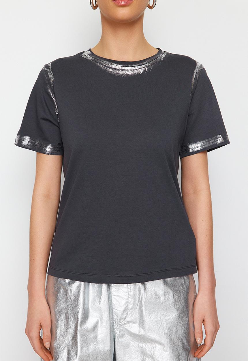 Trendyol - Metallic Finish knitted T-shirt - anthracite