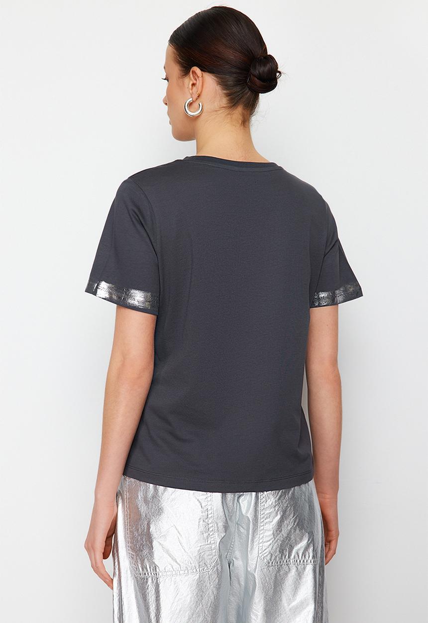 Trendyol - Metallic Finish knitted T-shirt - anthracite