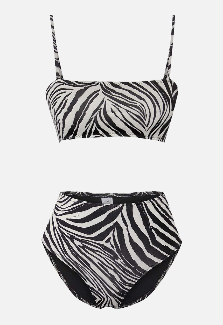 Trendyol - Patterned Bikini Pareo 3-Piece Beachwear Set - Zebra 