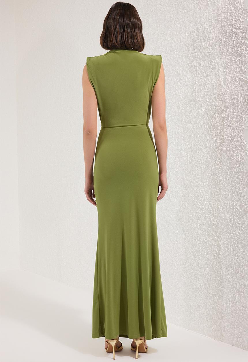 green emerald velvet dress BABARONI One Shoulder Pleated Floor-Length Dress Olive Green, Olive Green / US0
