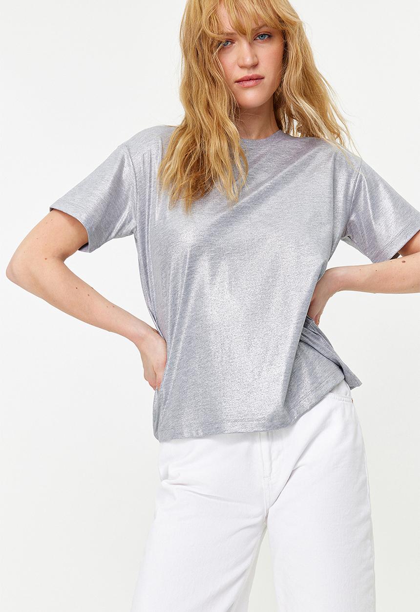 Trendyol - Foil finish t-shirt top- silver