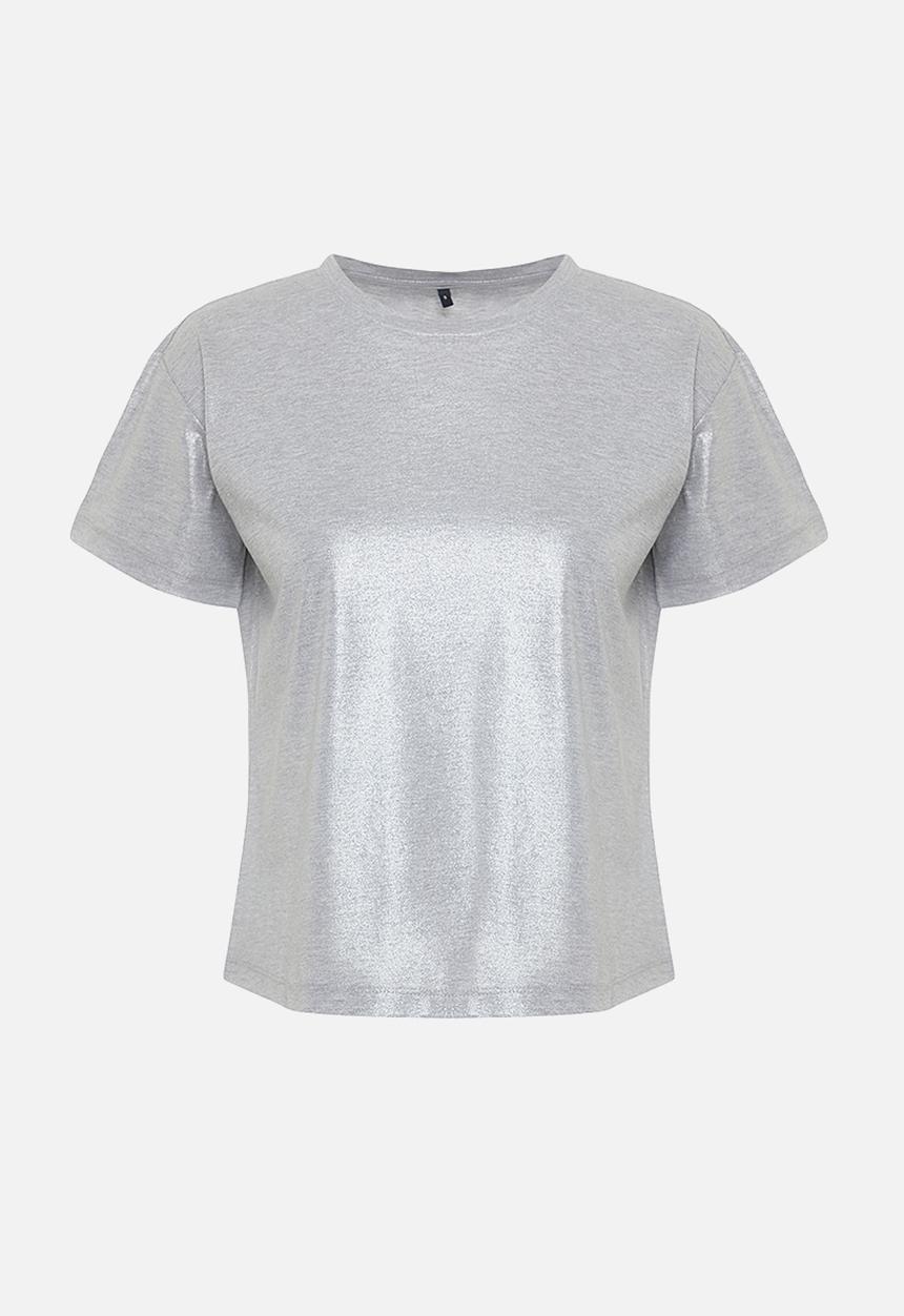 Trendyol - Foil finish t-shirt top- silver