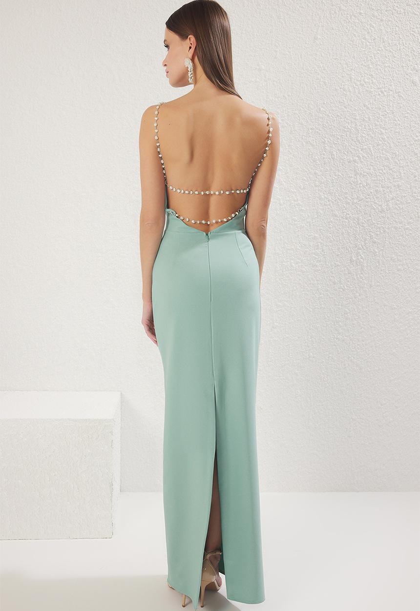 Trendyol - Pearl woven long elegant evening night graduation dress - mint