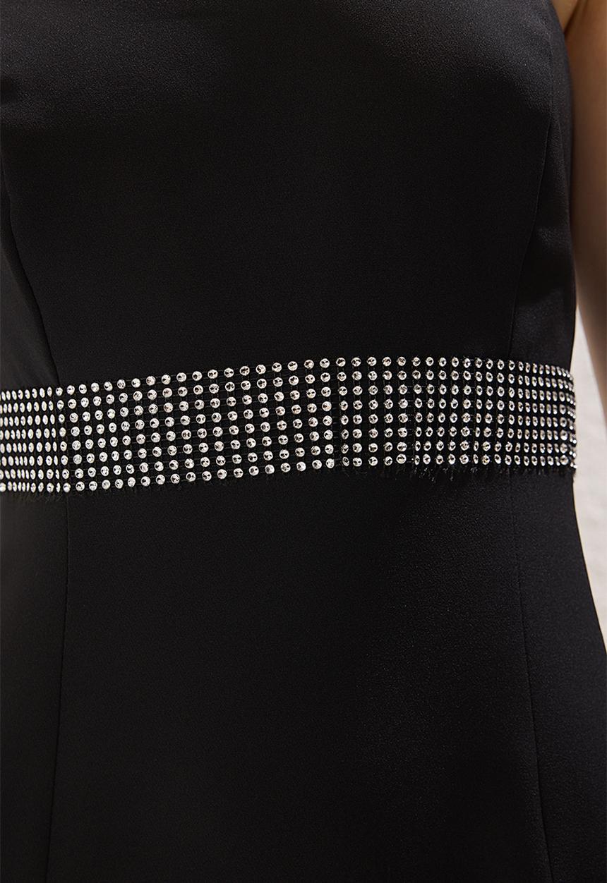 Trendyol - Fish cut accessory detailed woven long elegant evening night graduation dress - black