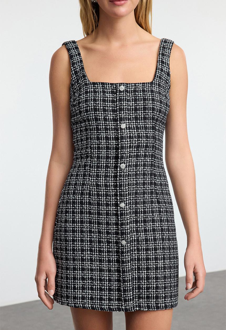 black sparkle mini dress Portofino Mesh Color:Black and Dusty Rose Haldi GDFStudio - Emma Sleek