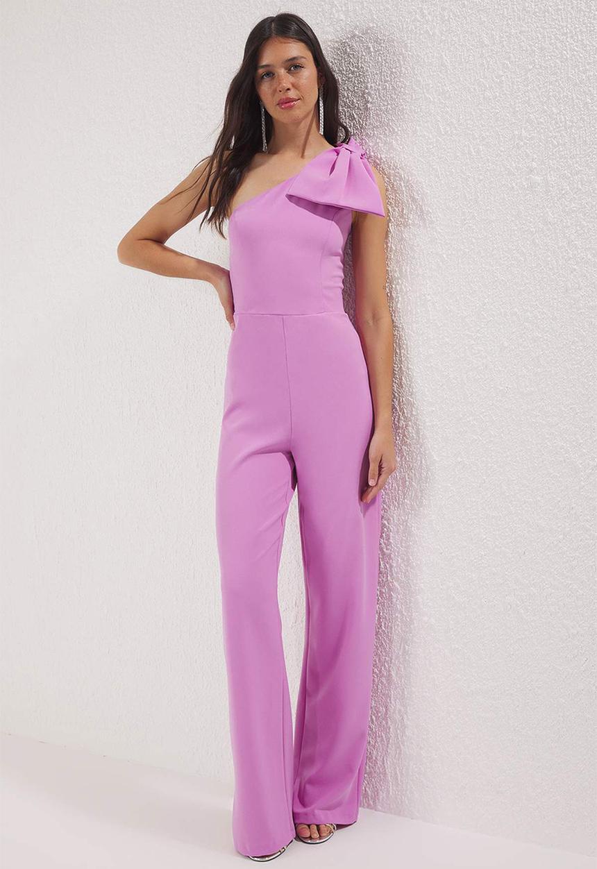 Trendyol -  Asymmetric Collar Bowknot Woven Jumpsuiy-Lilac