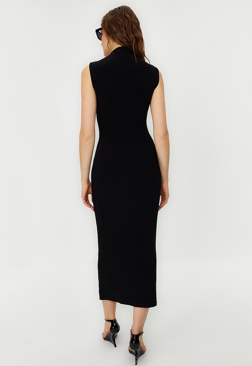Zero sleeve draped bodycone/fits body flexible knitted maxi pencil ...