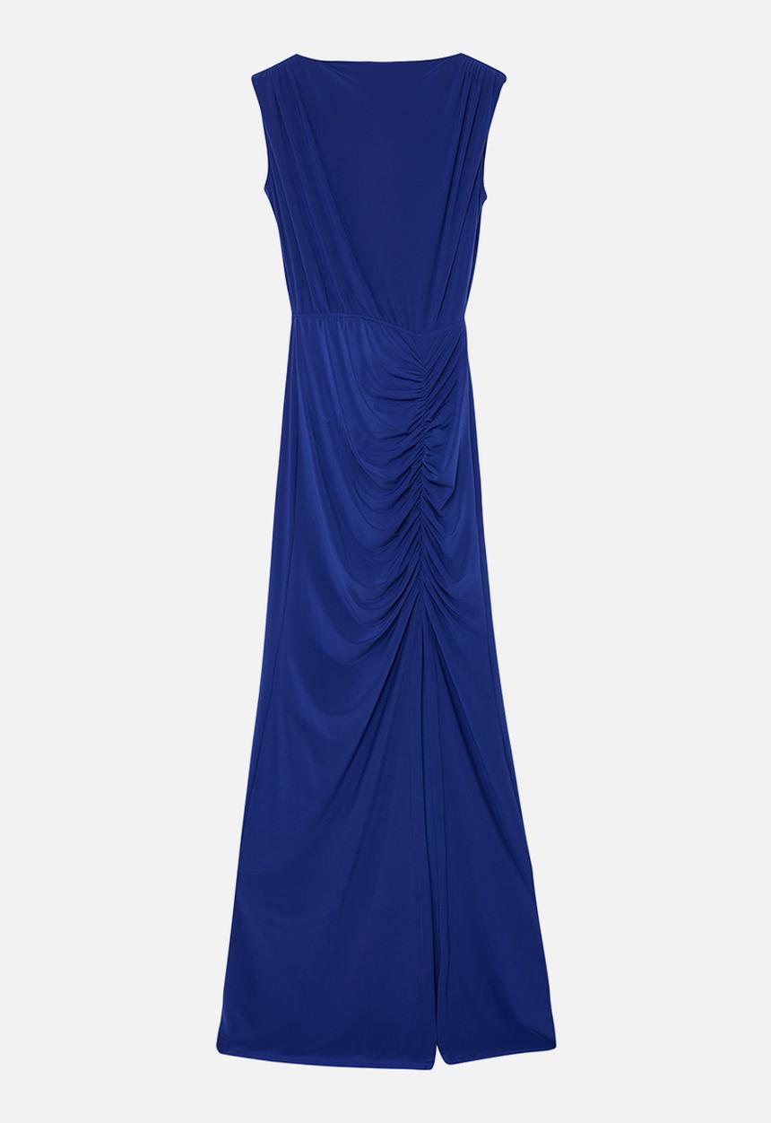 Trendyol - Fitted Draped Woven Long Elegant Evening Dress - sax
