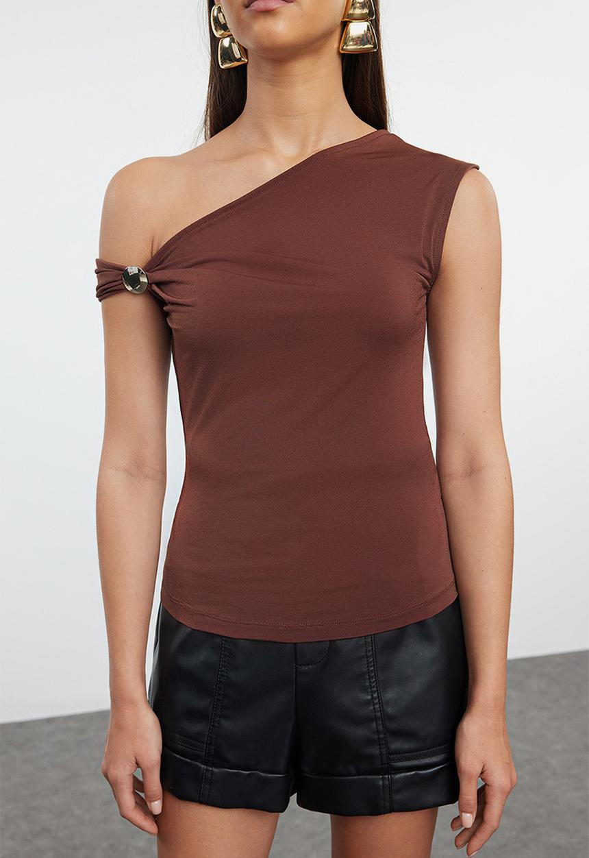 Trendyol - Metal accessory knitted blouse - brown
