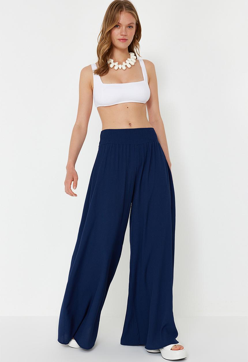 Trendyol - Woven Gipe Detailed Beach Trousers - Navy